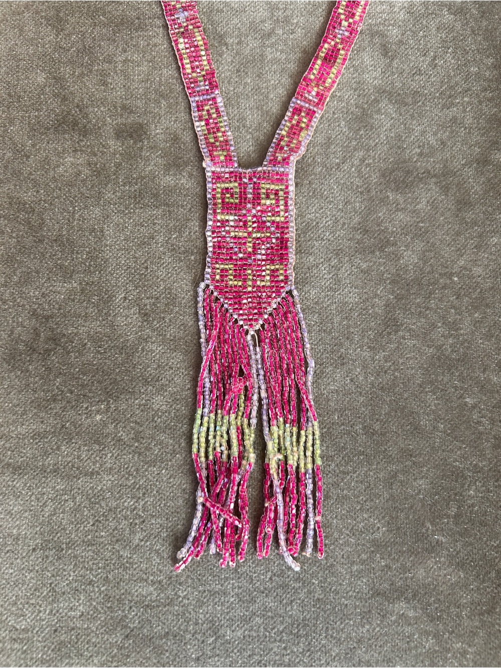 Handmade Pink Woven Beaded Fringe Necklace